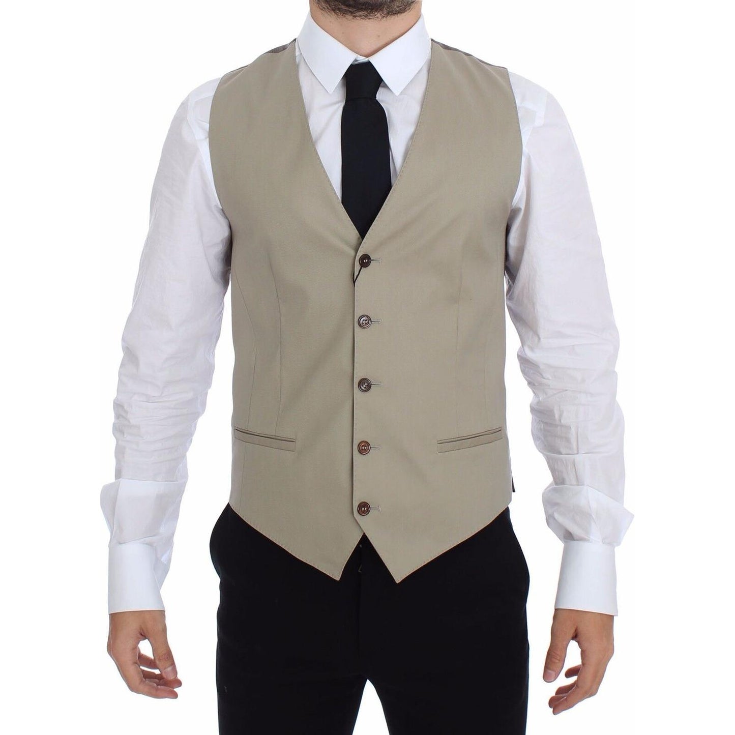 Dolce & Gabbana Elegant Beige Cotton Dress Vest Dolce & Gabbana Rosy Brown