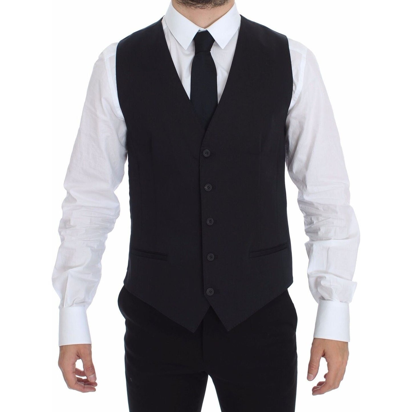 Dolce & Gabbana Elegant Blue Cotton Stretch Dress Vest Dolce & Gabbana Black