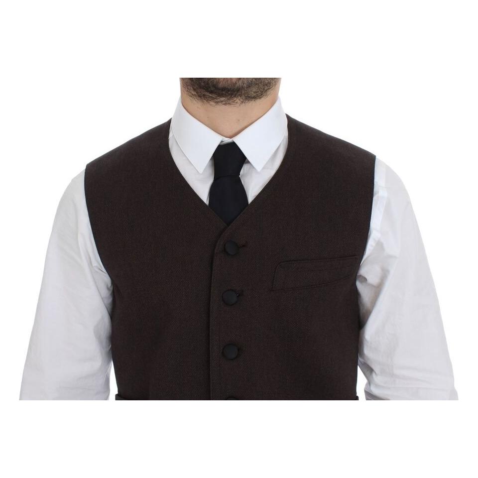 Dolce & Gabbana Elegant Brown Cotton Blend Dress Vest Dolce & Gabbana Black