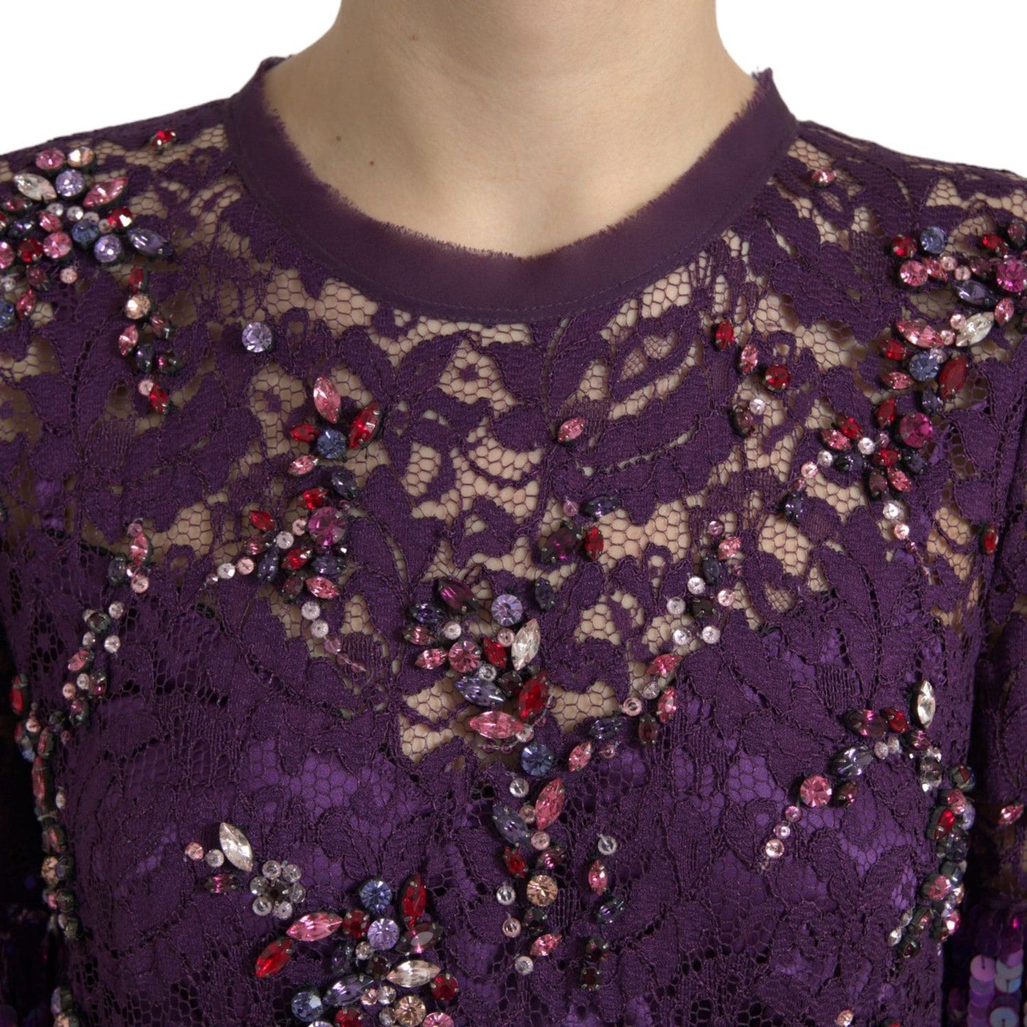Dolce & Gabbana Elegant Purple Floral Lace Crystal Dress Dolce & Gabbana Dark Slate Gray
