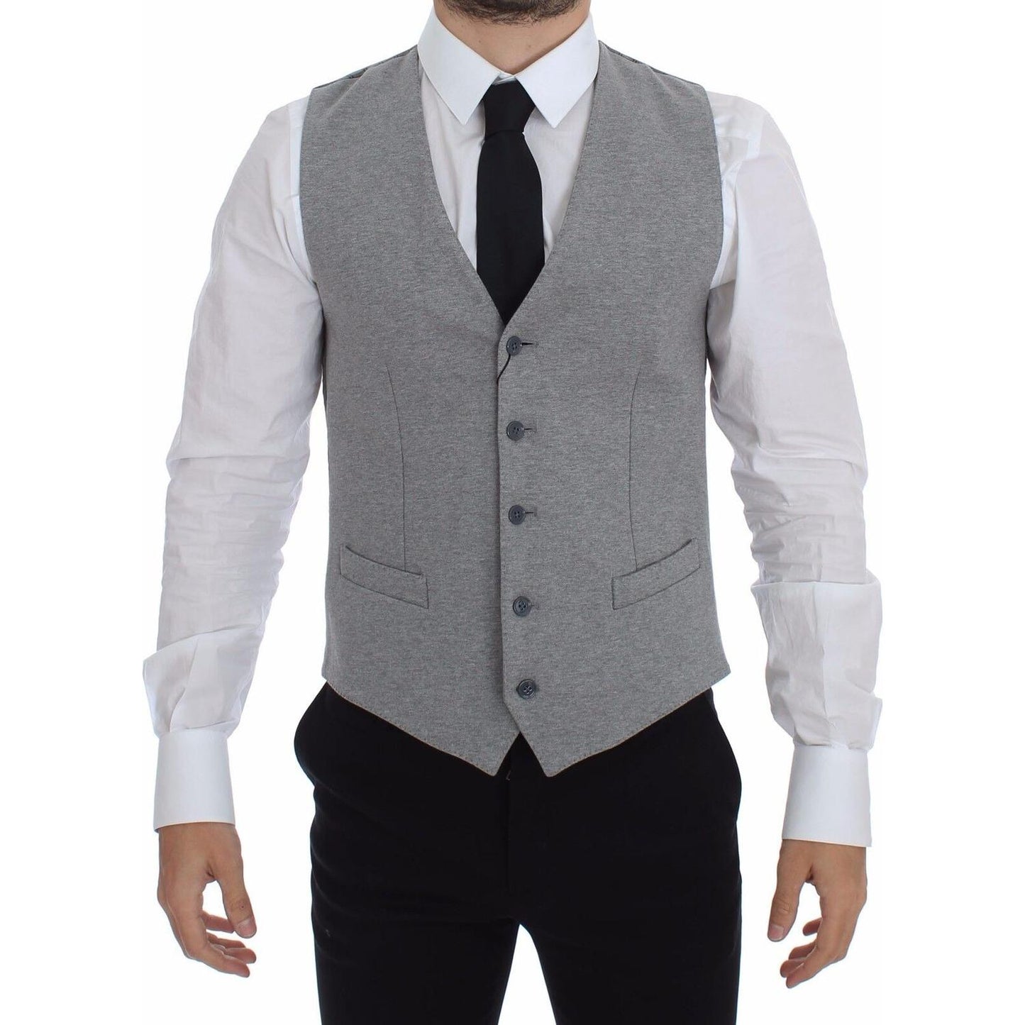 Dolce & Gabbana Elegant Gray Cotton Stretch Dress Vest Dolce & Gabbana Slate Gray
