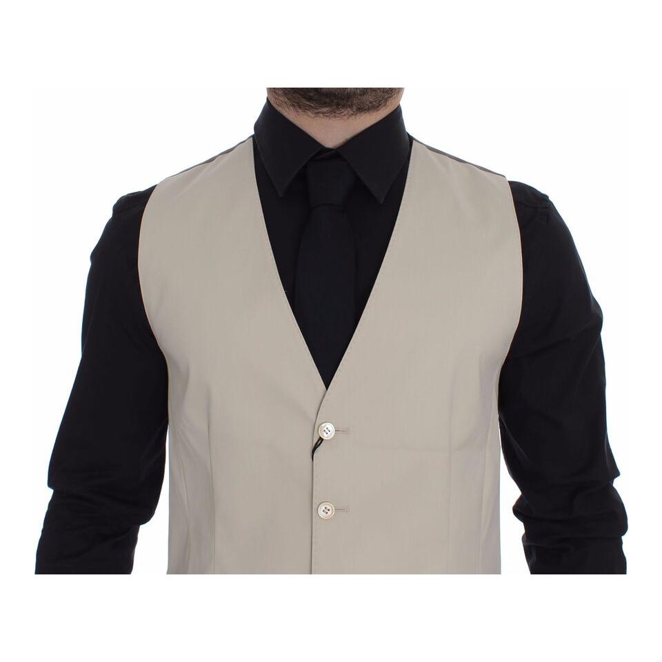 Dolce & Gabbana Elegant Beige Cotton Blend Dress Vest Dolce & Gabbana Dark Gray
