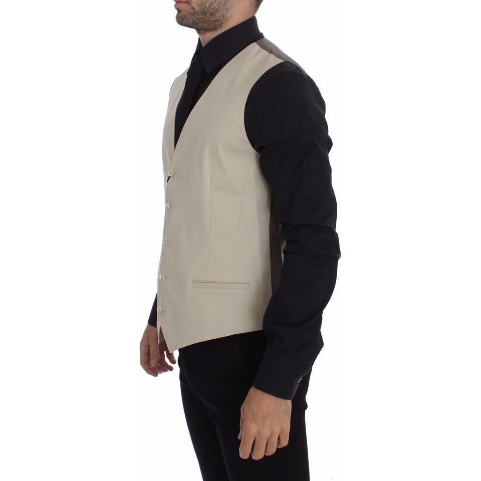 Dolce & Gabbana Elegant Beige Cotton Blend Dress Vest Dolce & Gabbana Black