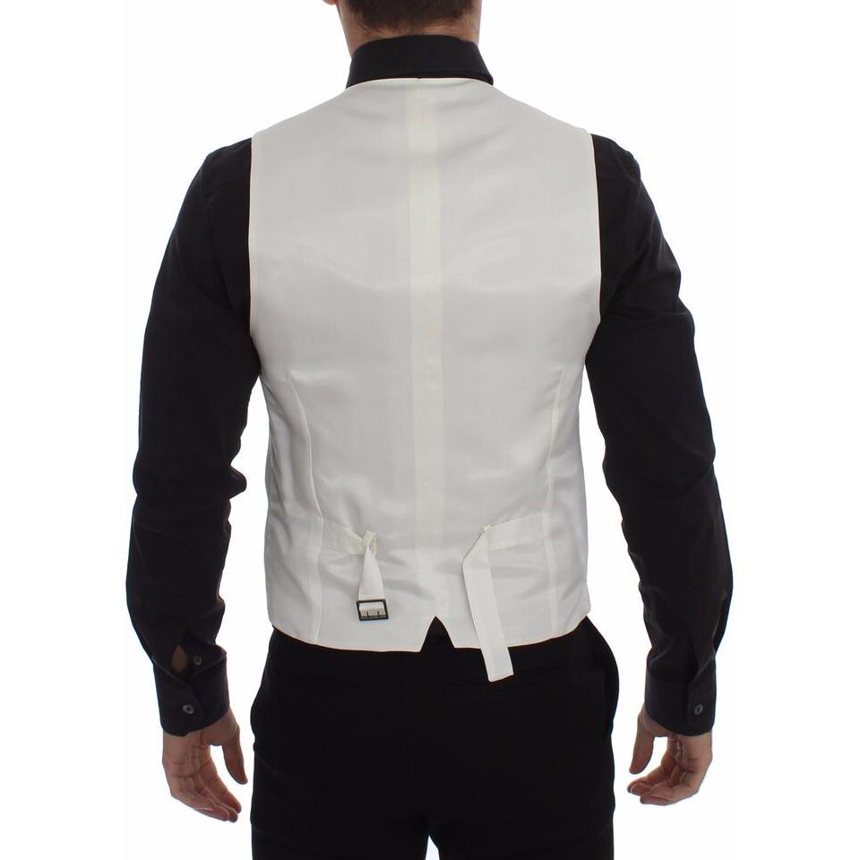 Dolce & Gabbana Elegant White Cotton Silk Dress Vest Dolce & Gabbana Gray