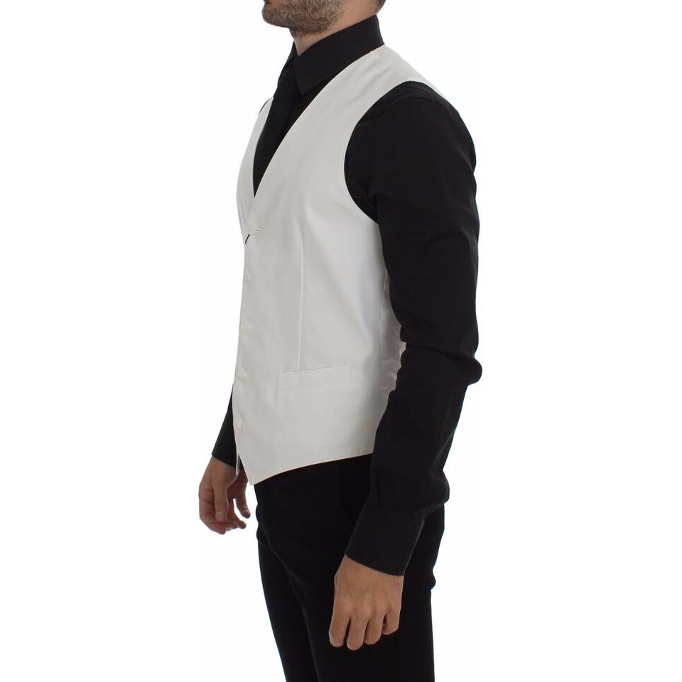 Dolce & Gabbana Elegant White Cotton Silk Dress Vest Dolce & Gabbana Gray