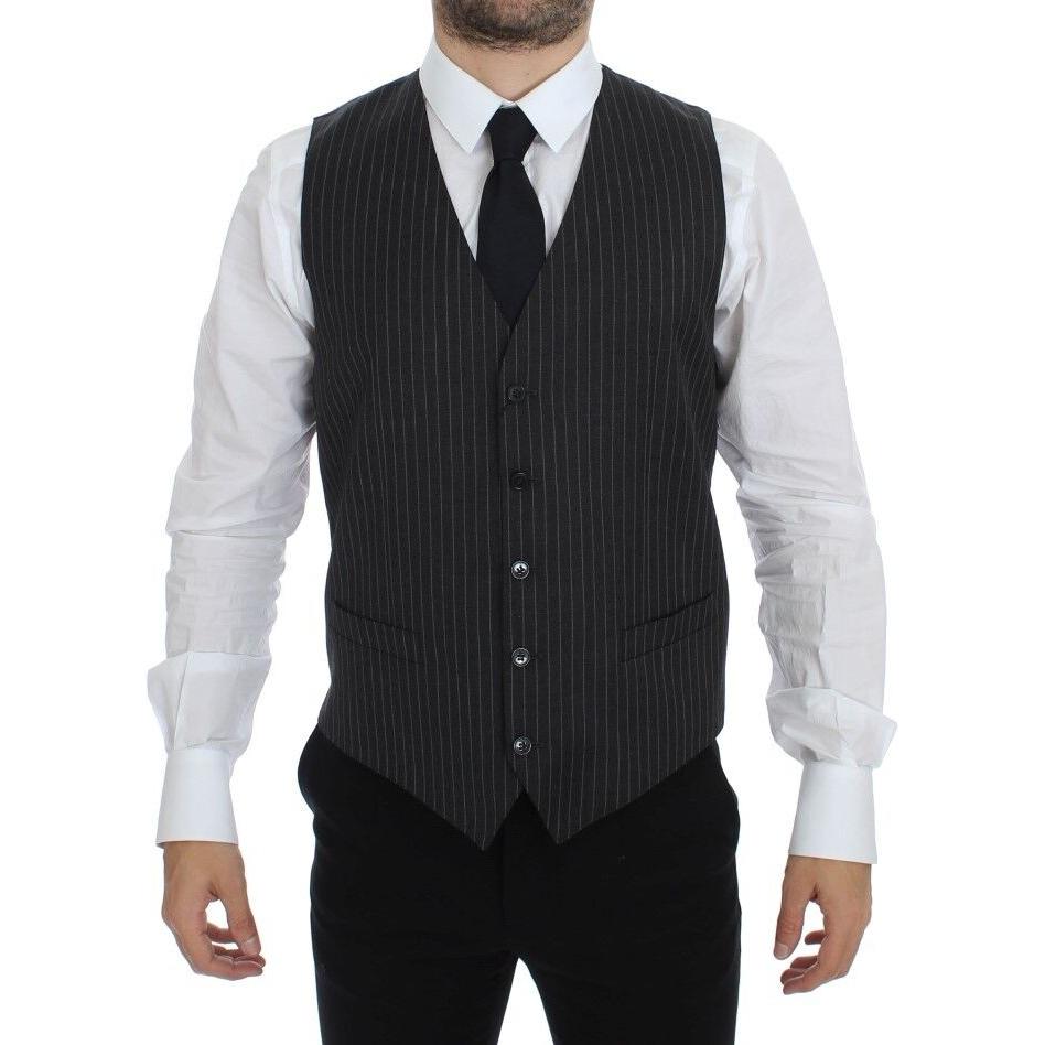 Dolce & Gabbana Elegant Gray Striped Wool Dress Vest Dolce & Gabbana Black