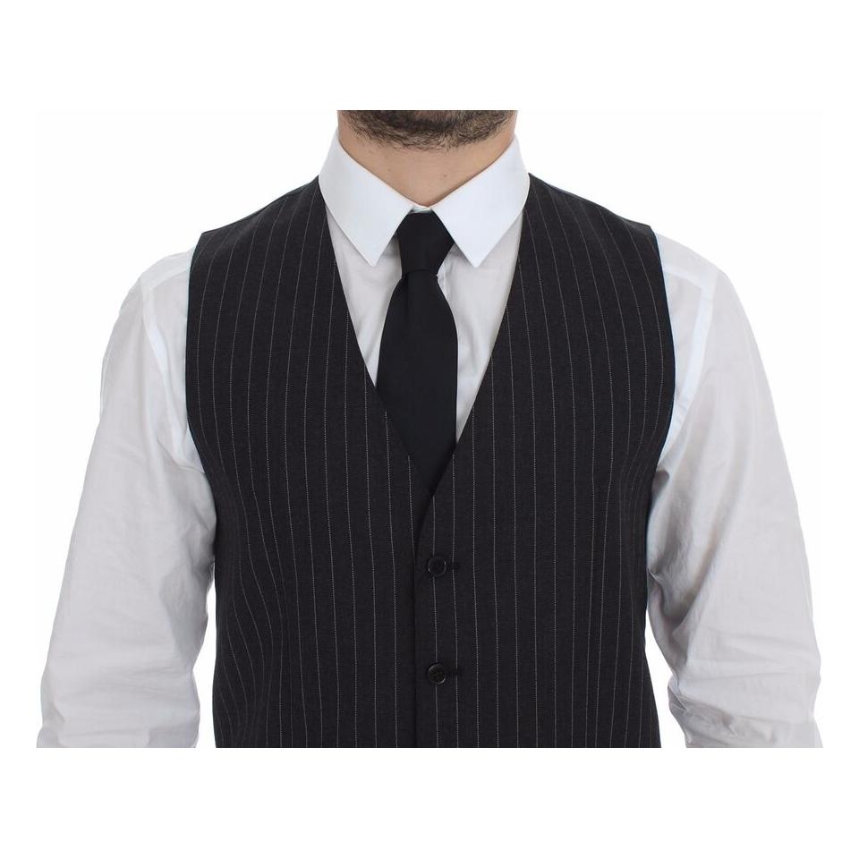 Dolce & Gabbana Elegant Gray Striped Dress Vest Dolce & Gabbana Dark Slate Gray