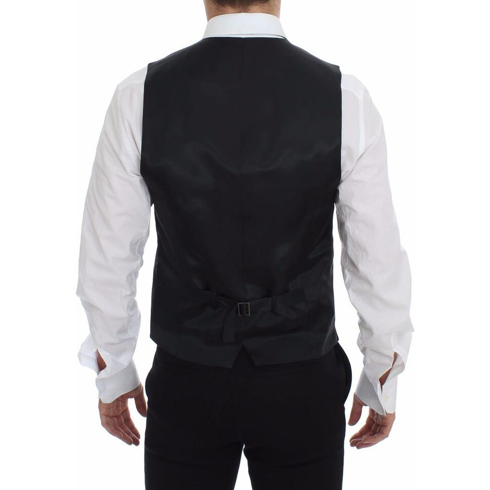 Dolce & Gabbana Elegant Gray Striped Dress Vest Dolce & Gabbana Black