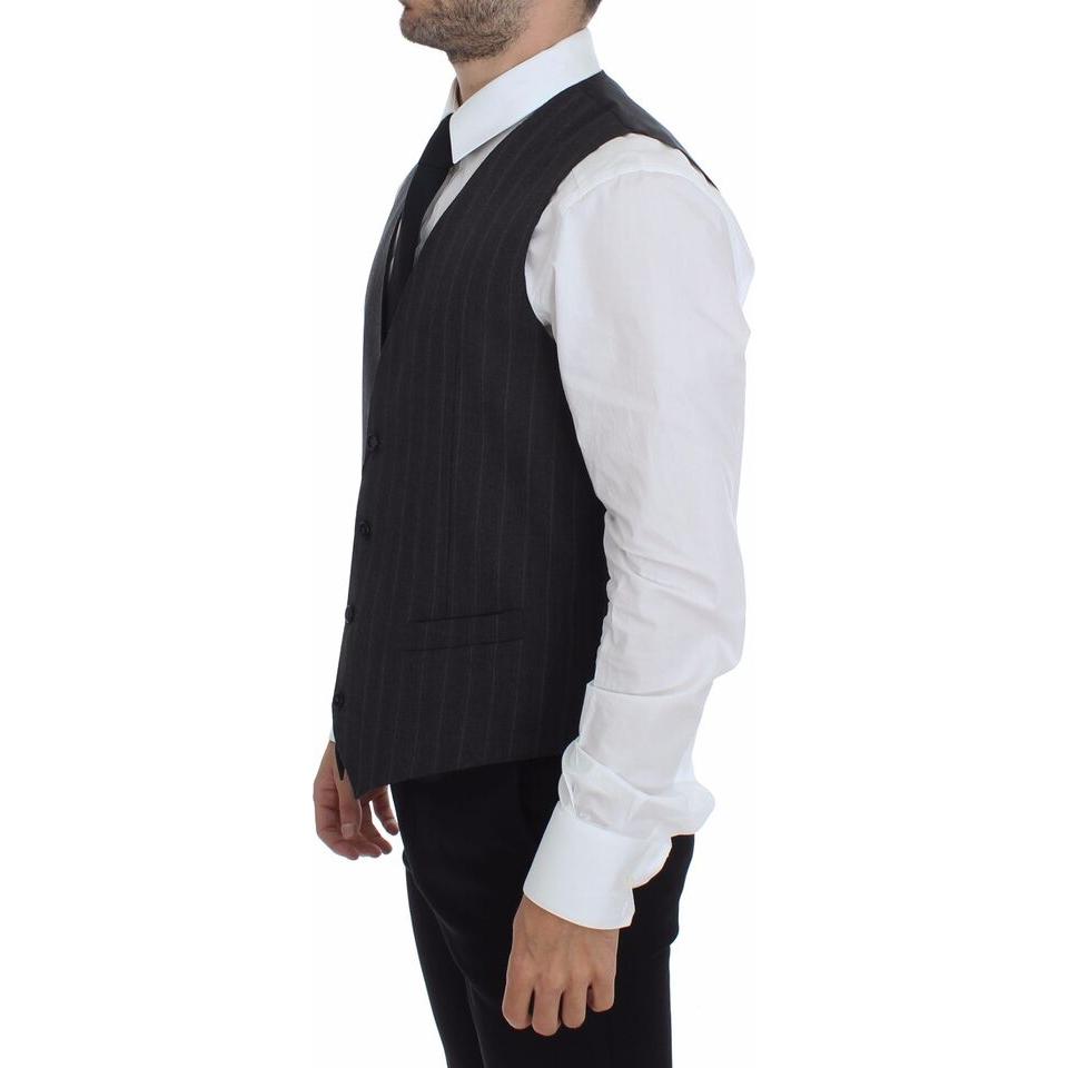 Dolce & Gabbana Elegant Striped Gray Dress Vest Dolce & Gabbana Dark Slate Gray
