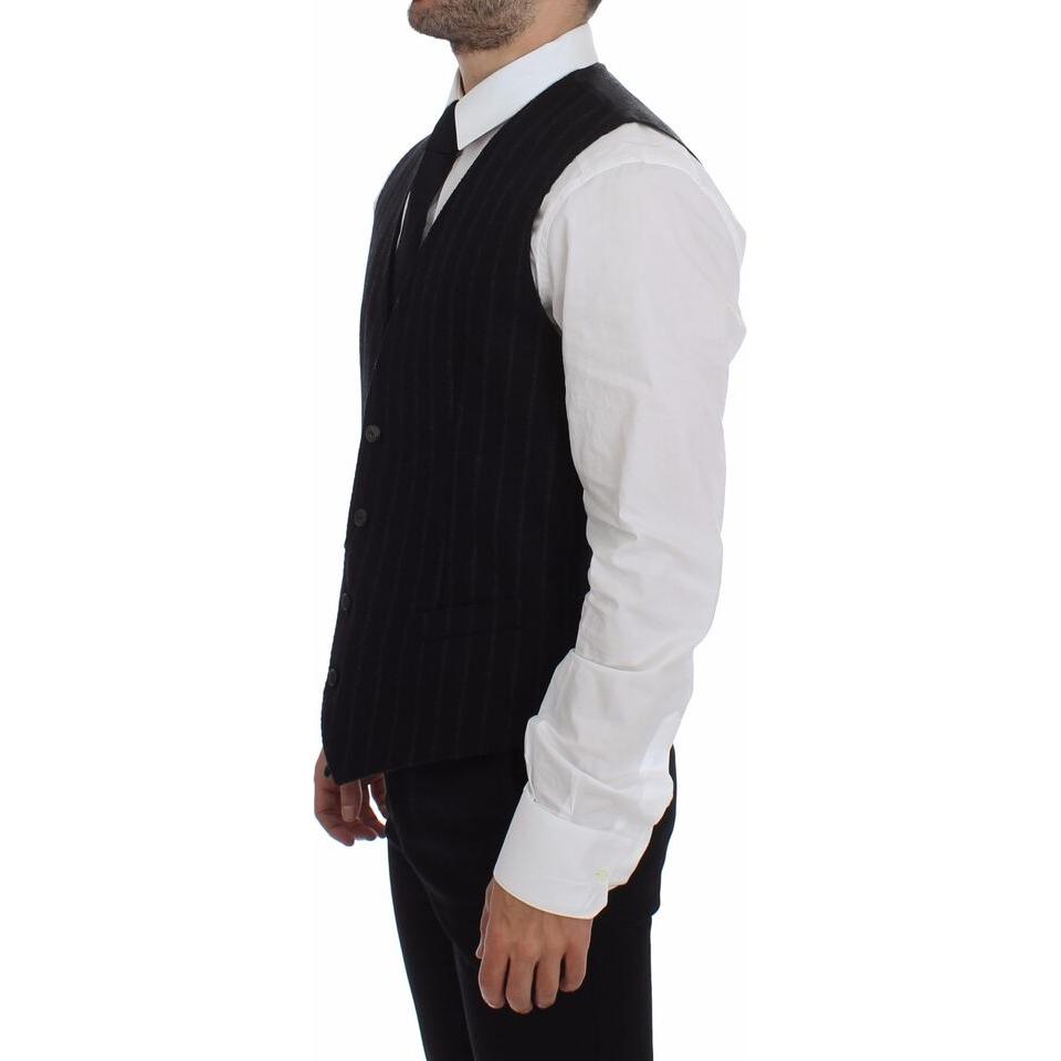 Dolce & Gabbana Elegant Black Striped Single Breasted Dress Vest Dolce & Gabbana Light Gray