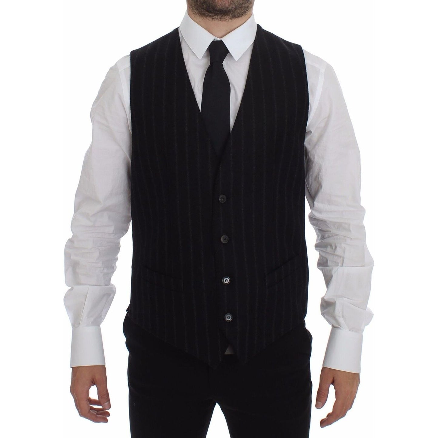 Dolce & Gabbana Elegant Black Striped Single Breasted Dress Vest Dolce & Gabbana Black