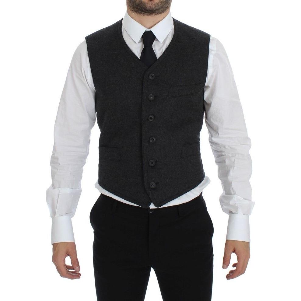 Dolce & Gabbana Elegant Gray Wool Blend Dress Vest Dolce & Gabbana Black