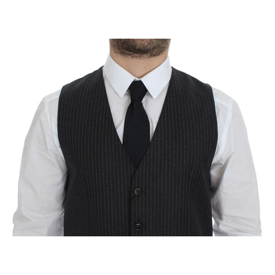 Dolce & Gabbana Elegant Gray Striped Wool Dress Vest Dolce & Gabbana Dark Slate Gray