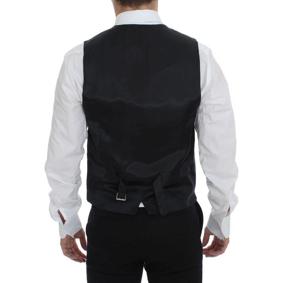 Dolce & Gabbana Elegant Gray Striped Wool Dress Vest Dolce & Gabbana Black