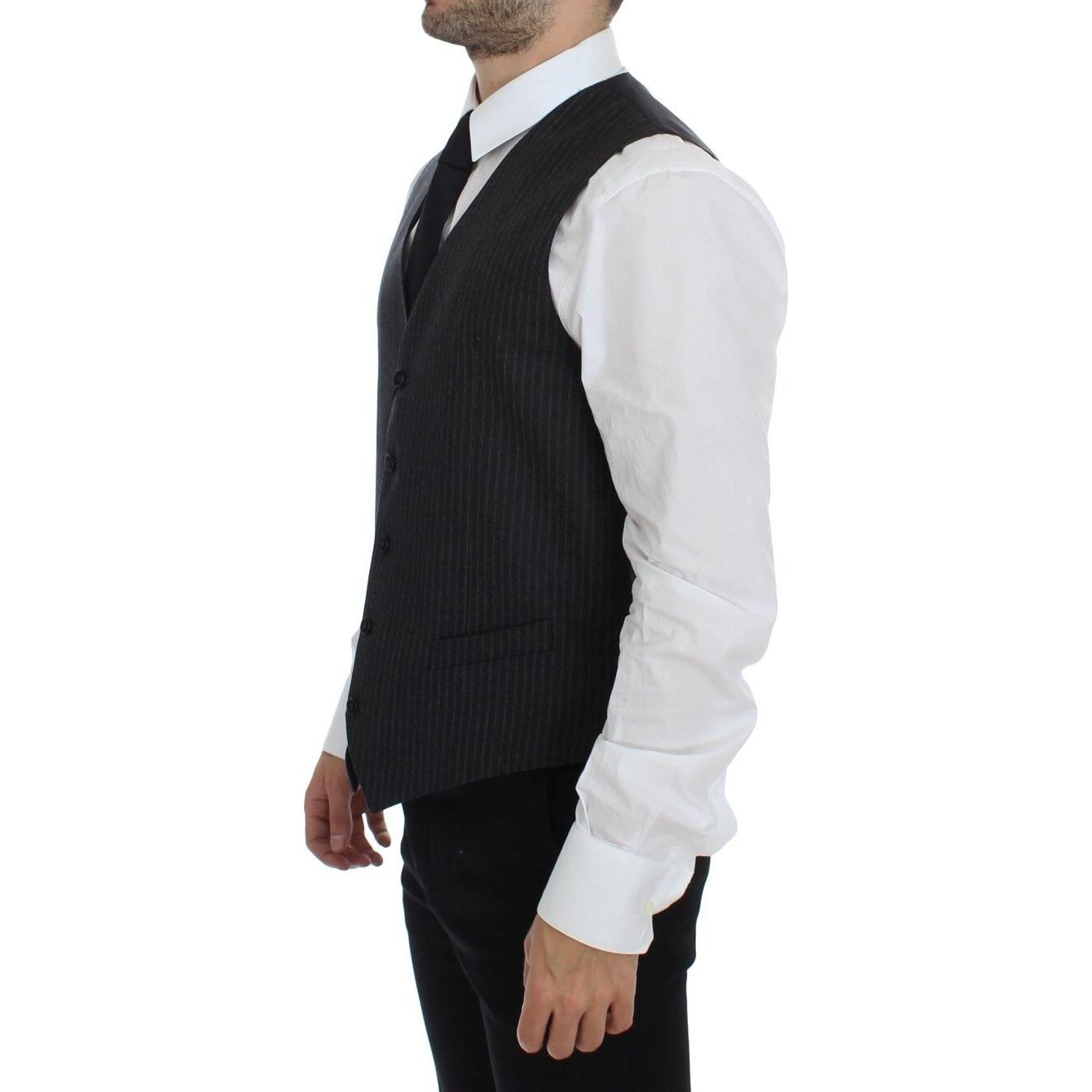 Dolce & Gabbana Elegant Gray Striped Wool Dress Vest Dolce & Gabbana Black