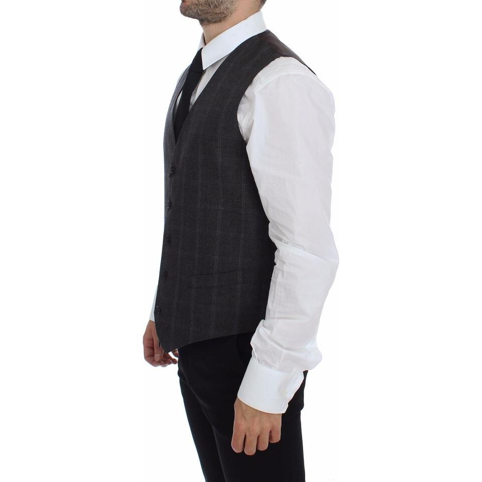 Dolce & Gabbana Elegant Checkered Wool Dress Vest Dolce & Gabbana Dark Slate Gray