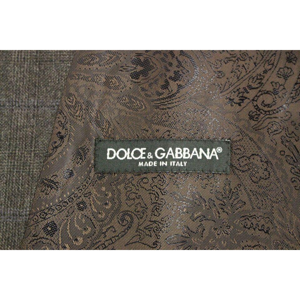 Dolce & Gabbana Elegant Checkered Wool Dress Vest Dolce & Gabbana Dark Olive Green