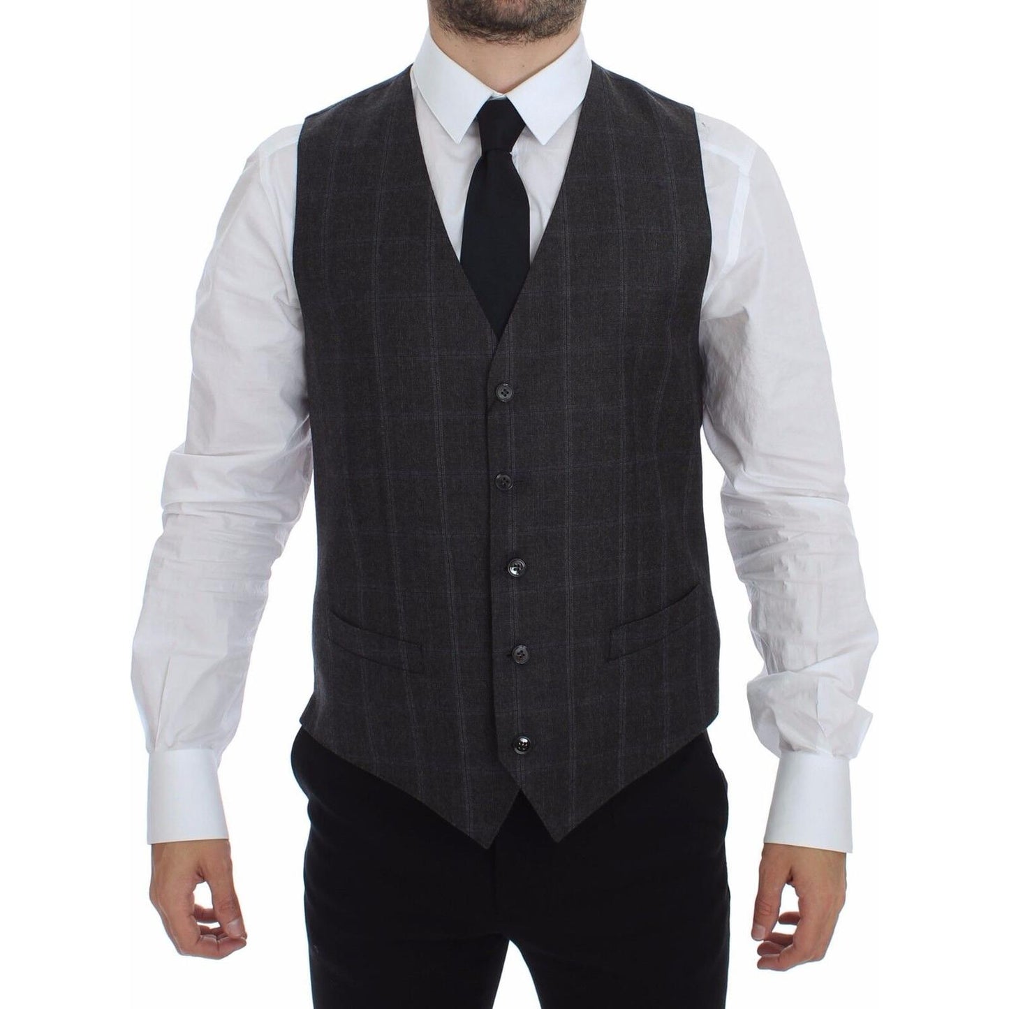 Dolce & Gabbana Elegant Checkered Wool Dress Vest Dolce & Gabbana Dark Slate Gray