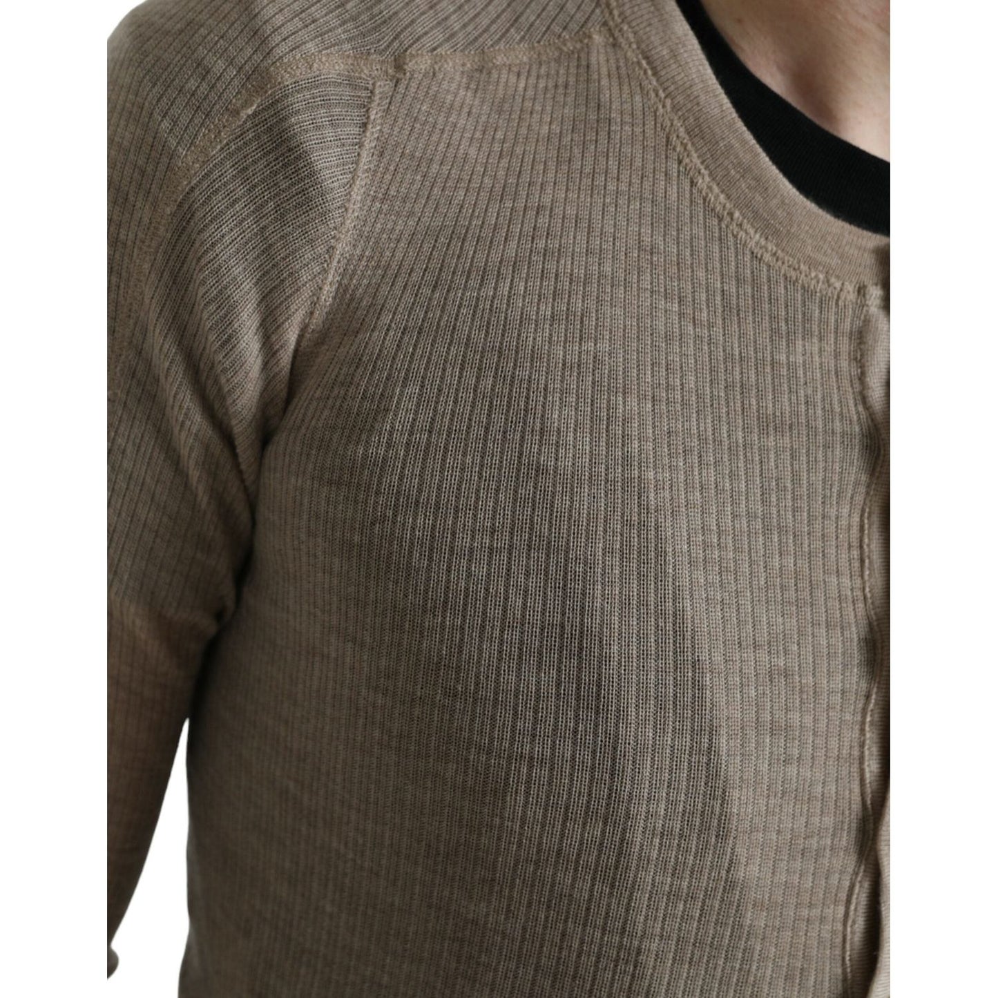 Dolce & Gabbana Elegant Beige Henley Cashmere Sweater Dolce & Gabbana Dim Gray
