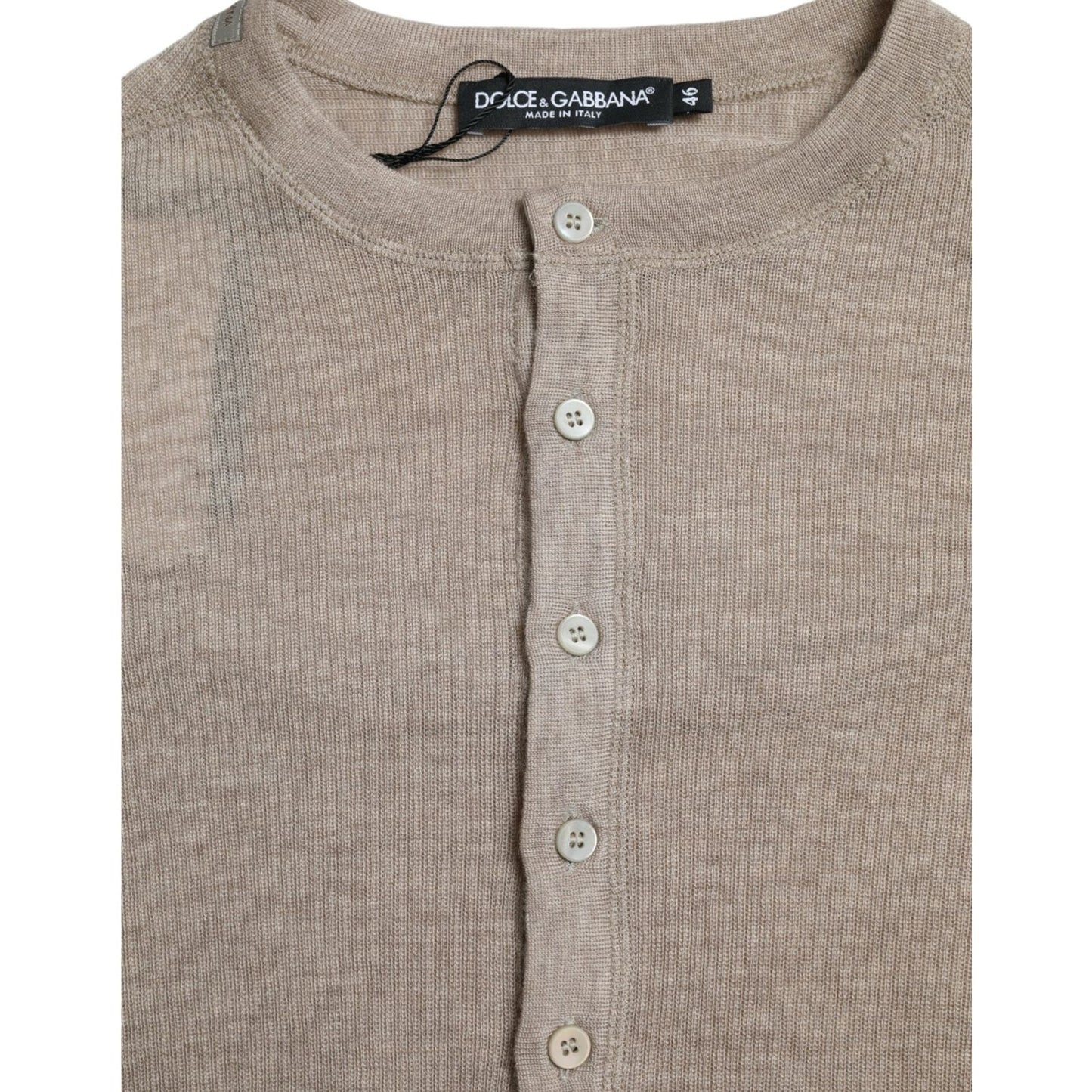 Dolce & Gabbana Elegant Beige Henley Cashmere Sweater Dolce & Gabbana Rosy Brown