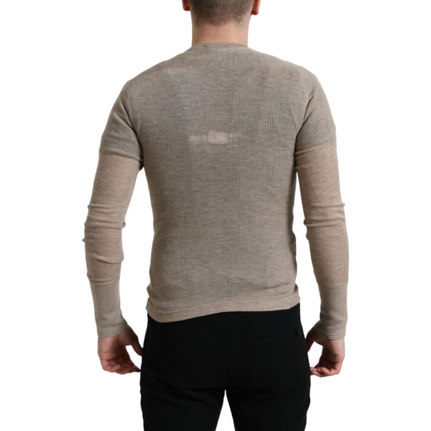 Dolce & Gabbana Elegant Beige Henley Cashmere Sweater Dolce & Gabbana Dim Gray