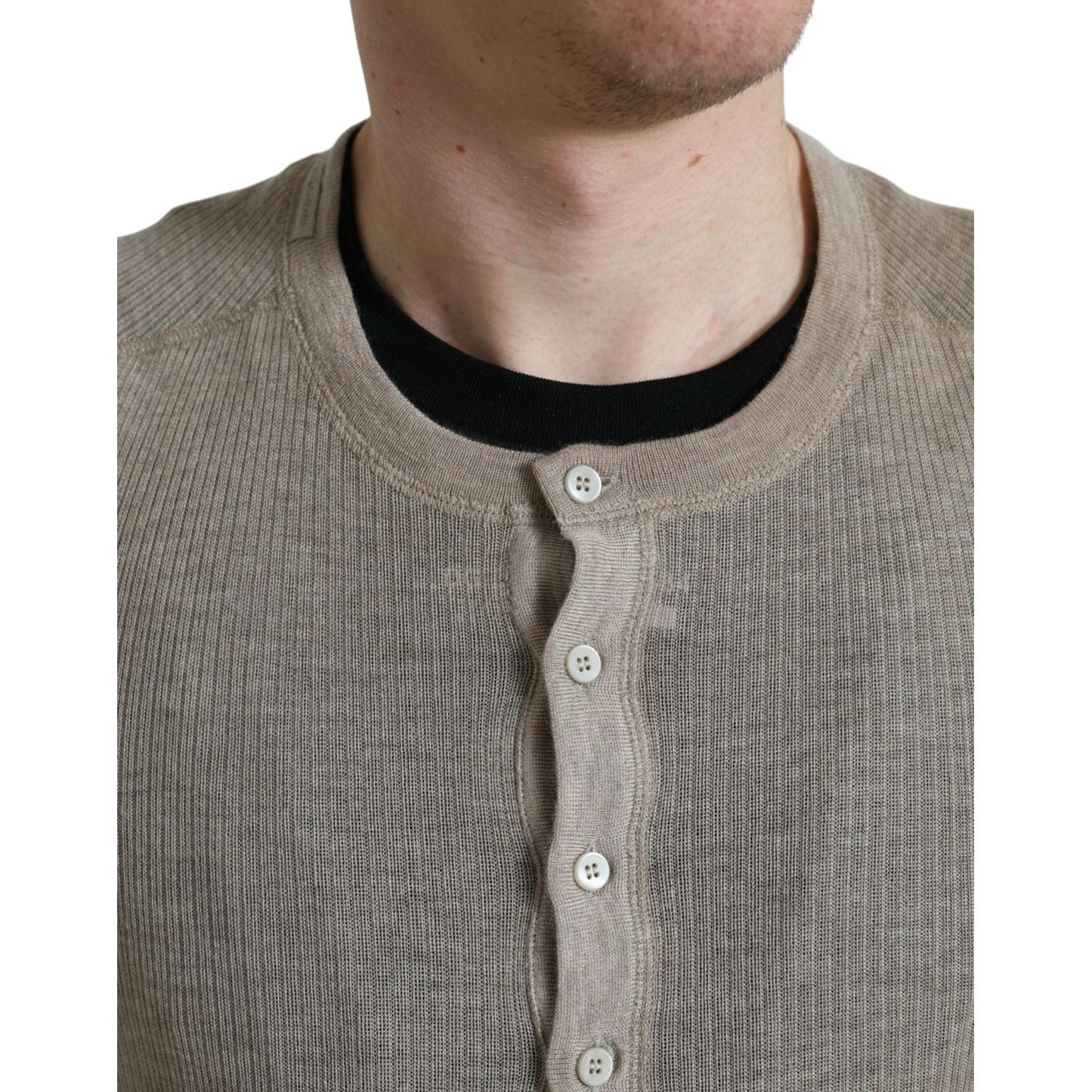 Dolce & Gabbana Elegant Beige Henley Cashmere Sweater Dolce & Gabbana Dim Gray