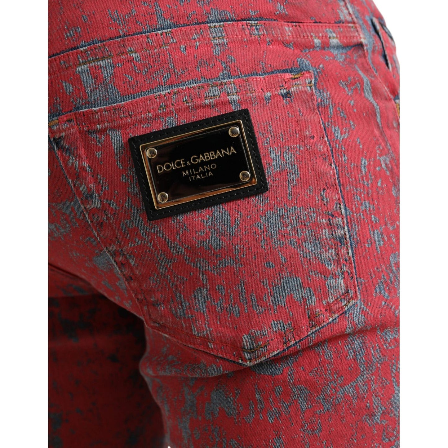 Dolce & Gabbana Red Tie Dye Skinny Denim Jeans Dolce & Gabbana Saddle Brown
