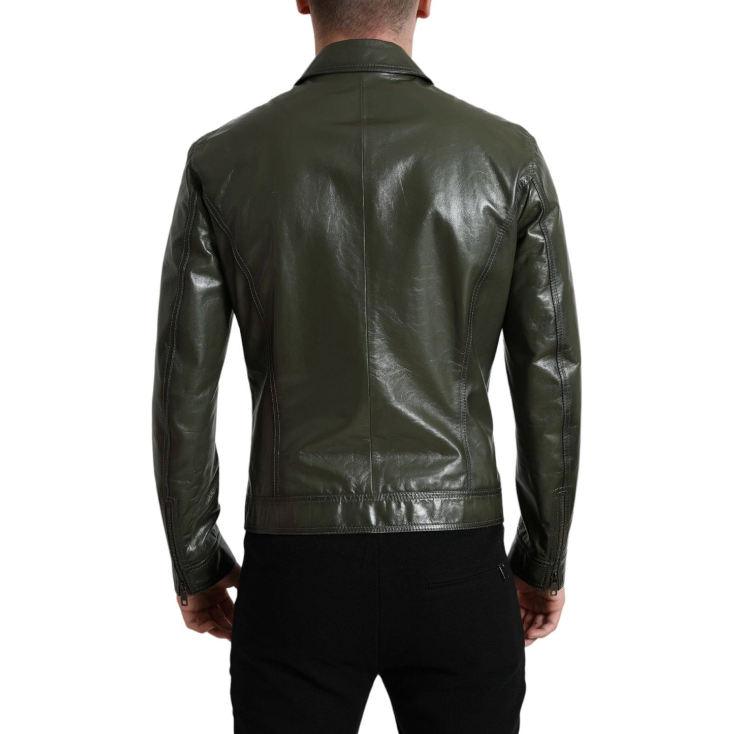 Dolce & Gabbana Emerald Elegance Leather Biker Jacket Dolce & Gabbana Dark Slate Gray
