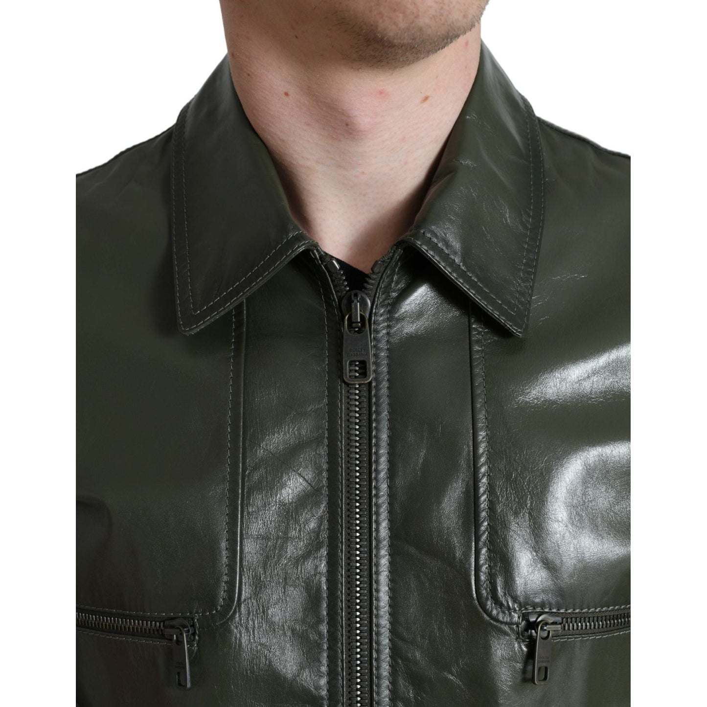 Dolce & Gabbana Emerald Elegance Leather Biker Jacket Dolce & Gabbana Dark Slate Gray