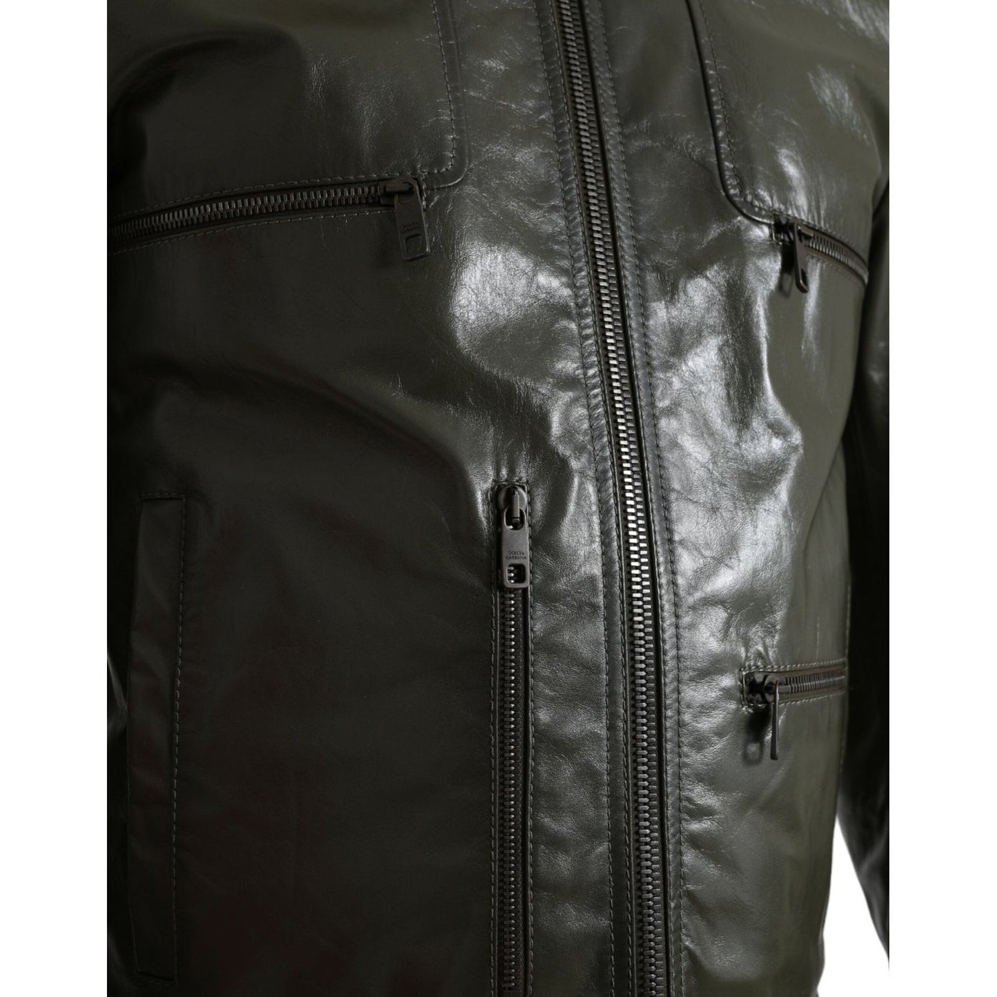 Dolce & Gabbana Emerald Elegance Leather Biker Jacket Dolce & Gabbana Dark Slate Gray