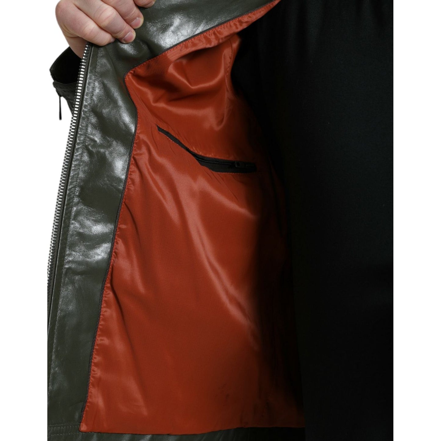 Dolce & Gabbana Emerald Elegance Leather Biker Jacket Dolce & Gabbana Black