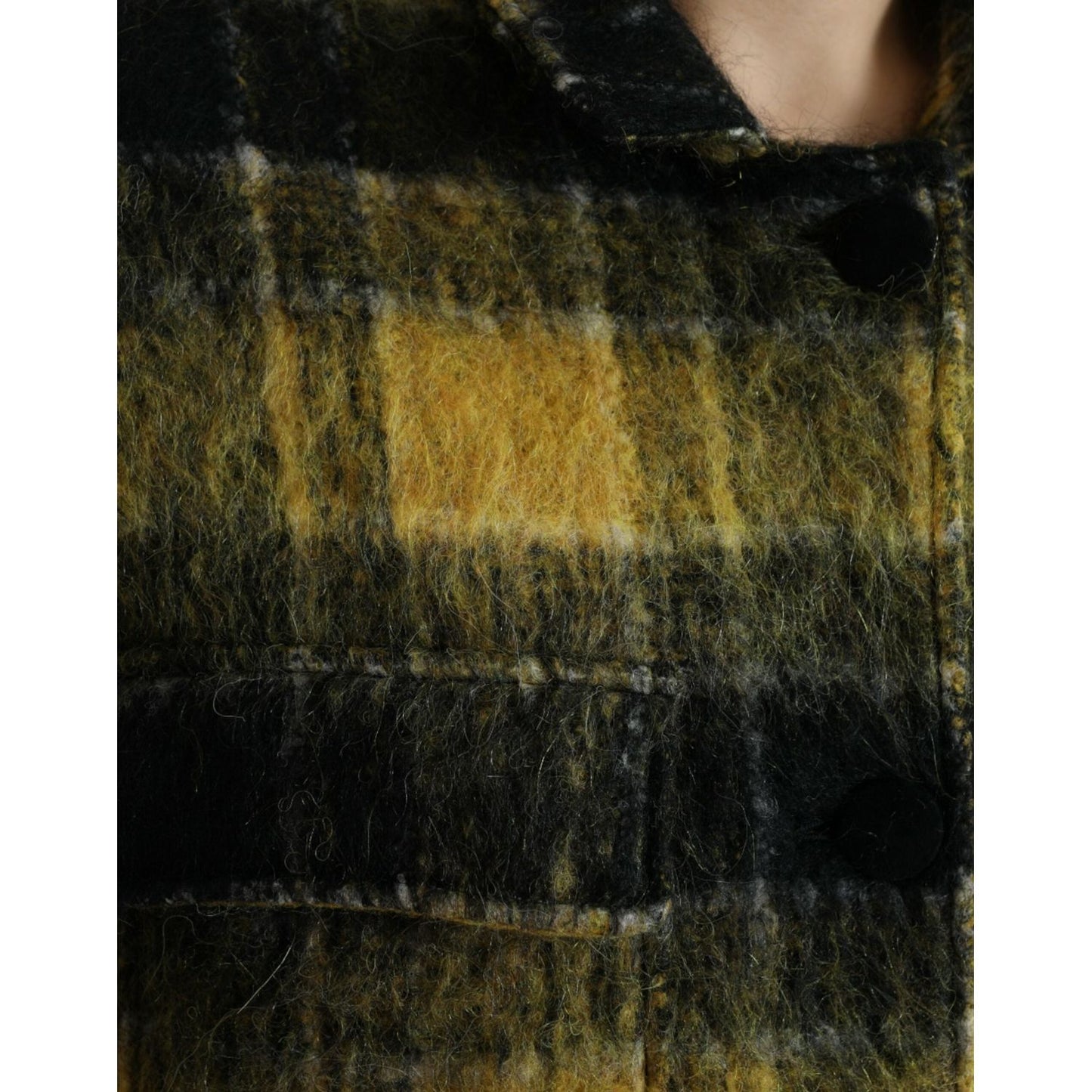 Dolce & Gabbana Chic Plaid Long Coat in Sunshine Yellow Dolce & Gabbana Black