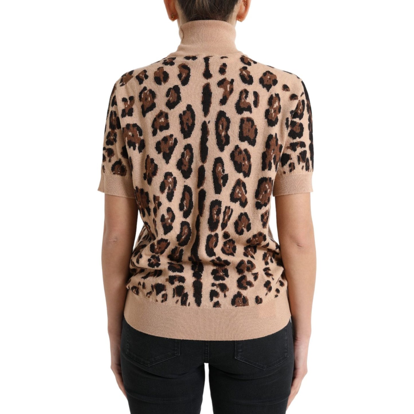 Dolce & Gabbana Elegant Beige Leopard Turtleneck Wool Top Dolce & Gabbana Rosy Brown