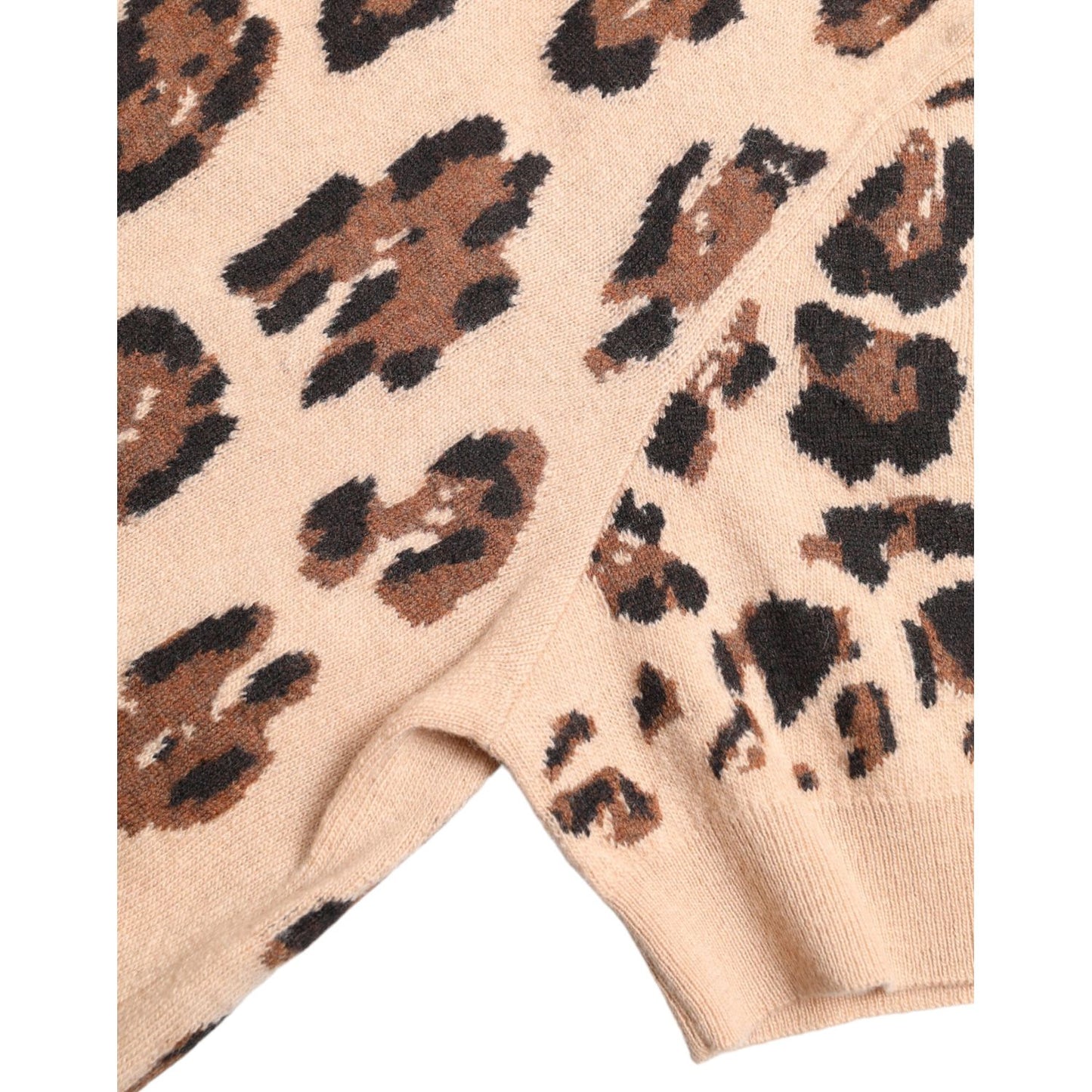 Dolce & Gabbana Elegant Beige Leopard Turtleneck Wool Top Dolce & Gabbana Wheat