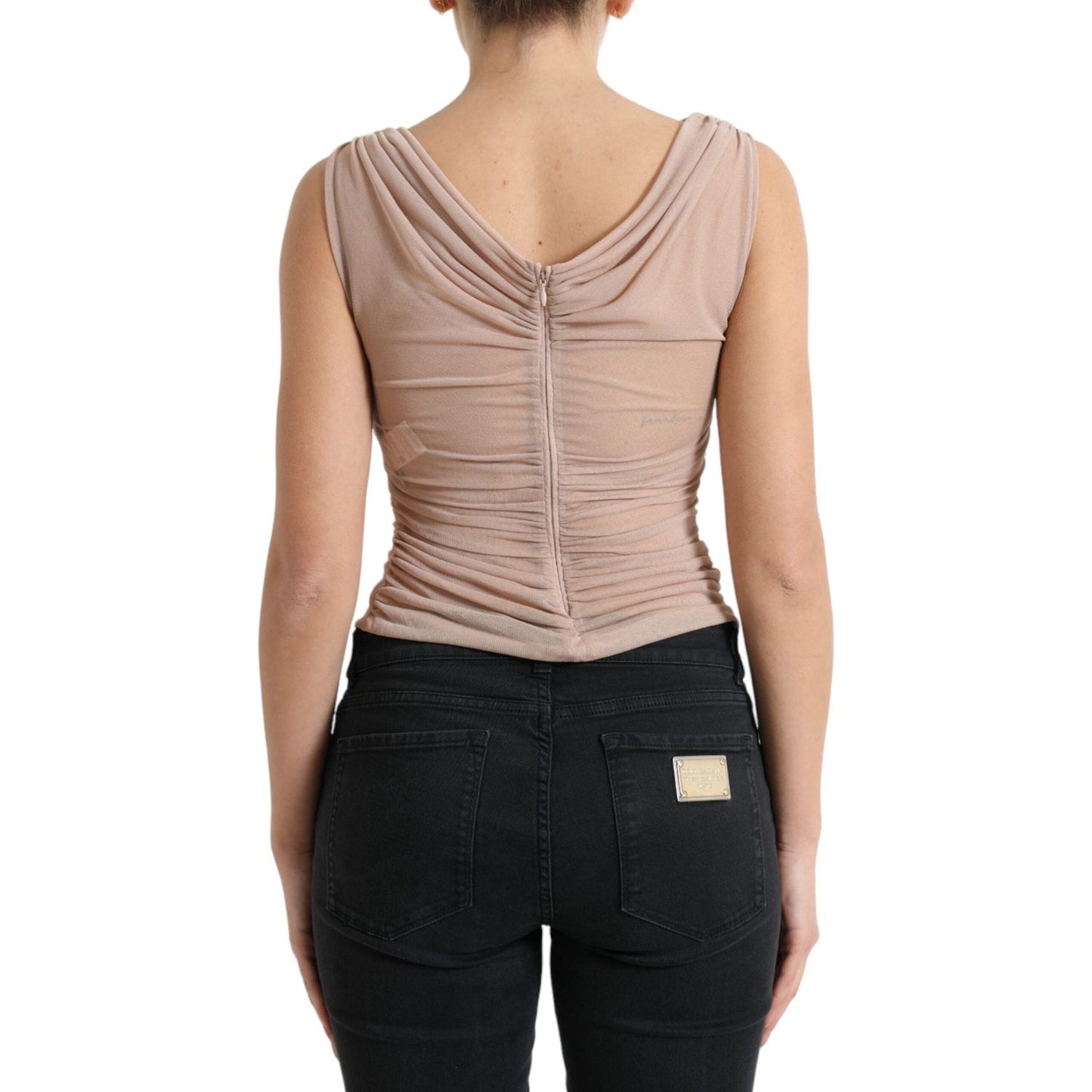 Dolce & Gabbana Elegant Beige V-Neck Sleeveless Sheer Tank Top Dolce & Gabbana Rosy Brown