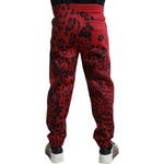 Dolce & Gabbana Red Black Leopard Stretch Jogger Pants