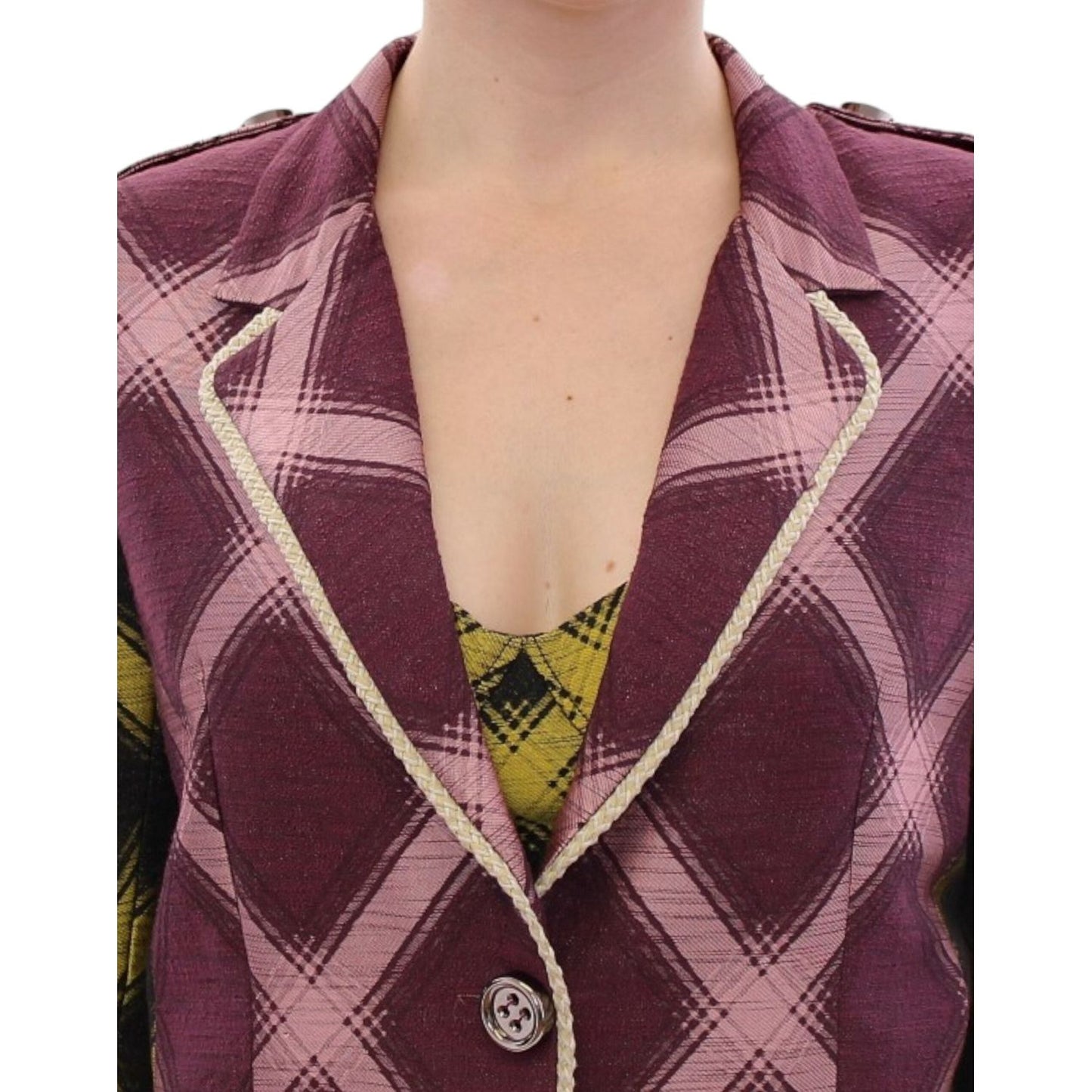 House of Holland Chic Purple Checkered Jacket Blazer House of Holland Dim Gray