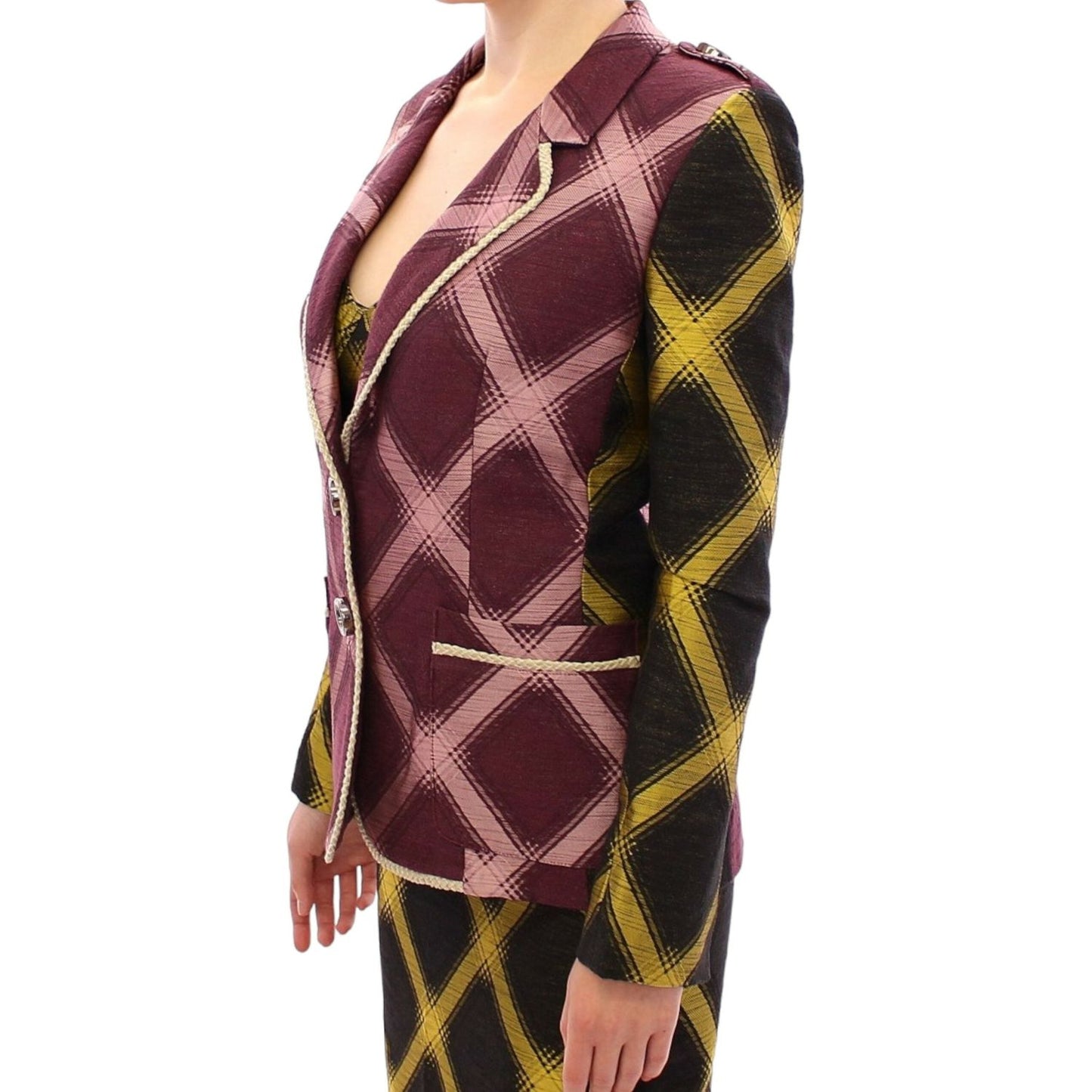 House of Holland Chic Purple Checkered Jacket Blazer House of Holland Dark Slate Gray