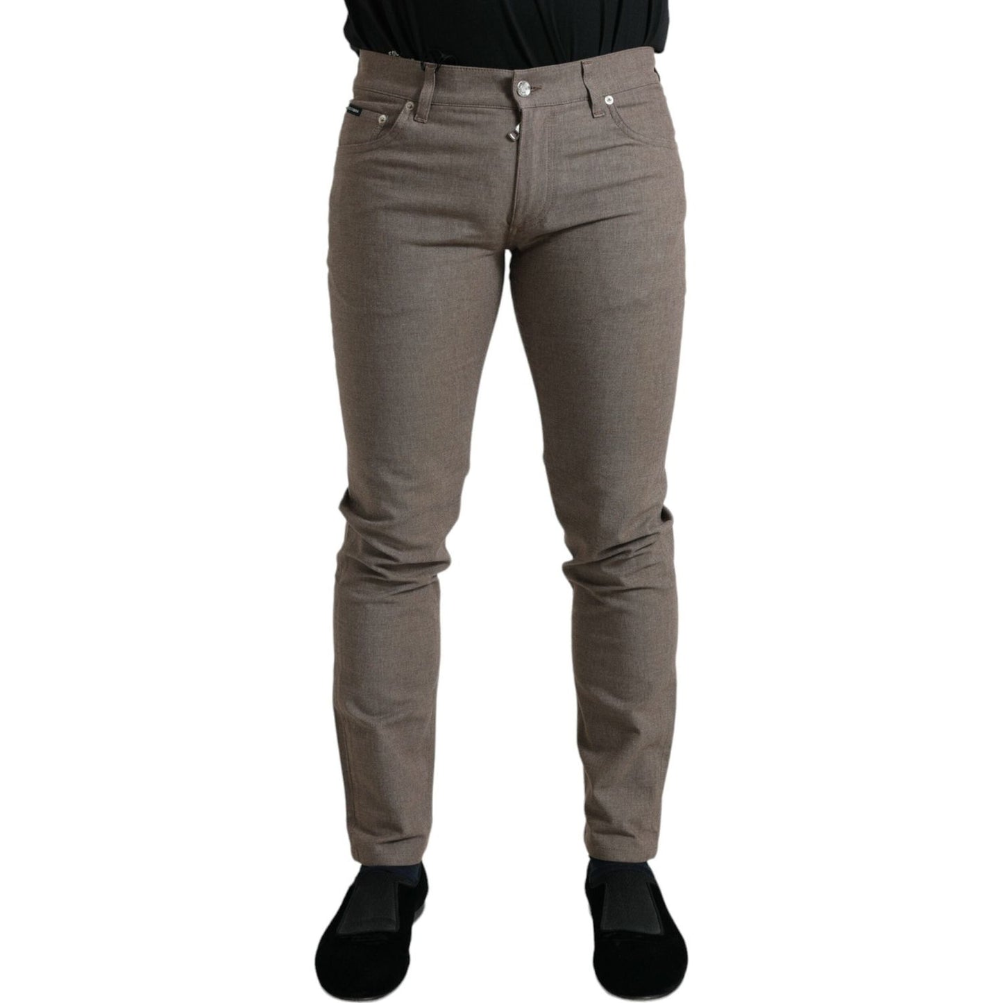 Dolce & Gabbana Elegant Brown Cotton Stretch Skinny Pants Dolce & Gabbana Dim Gray