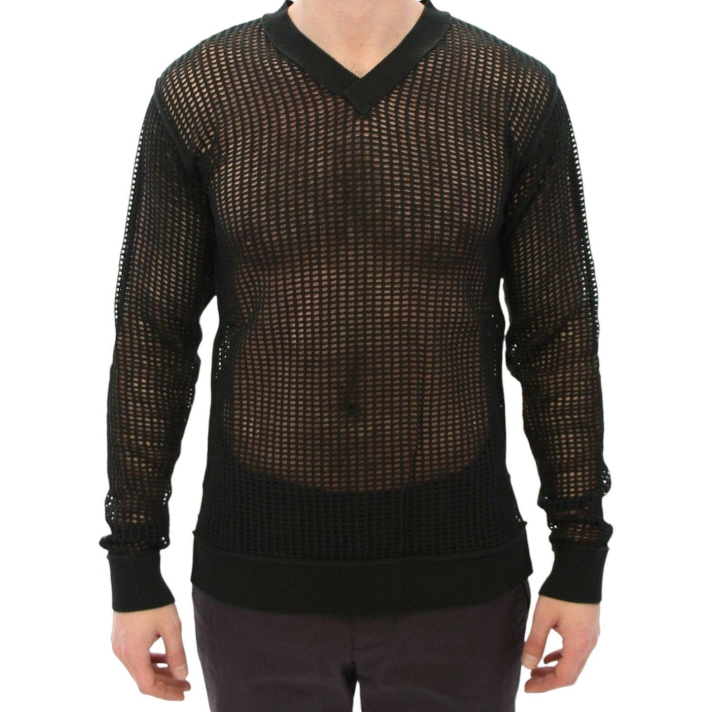 Dolce & Gabbana Elegant V-Neck Dark Green Knitted Sweater Dolce & Gabbana Black