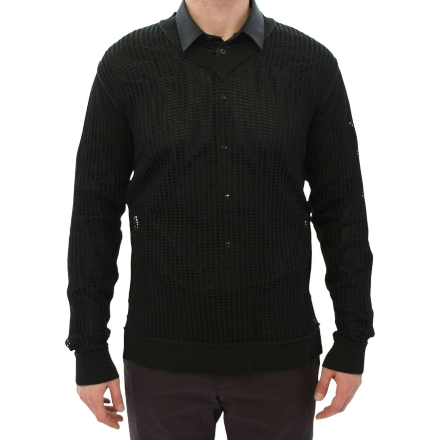 Dolce & Gabbana Elegant V-Neck Dark Green Knitted Sweater Dolce & Gabbana Black