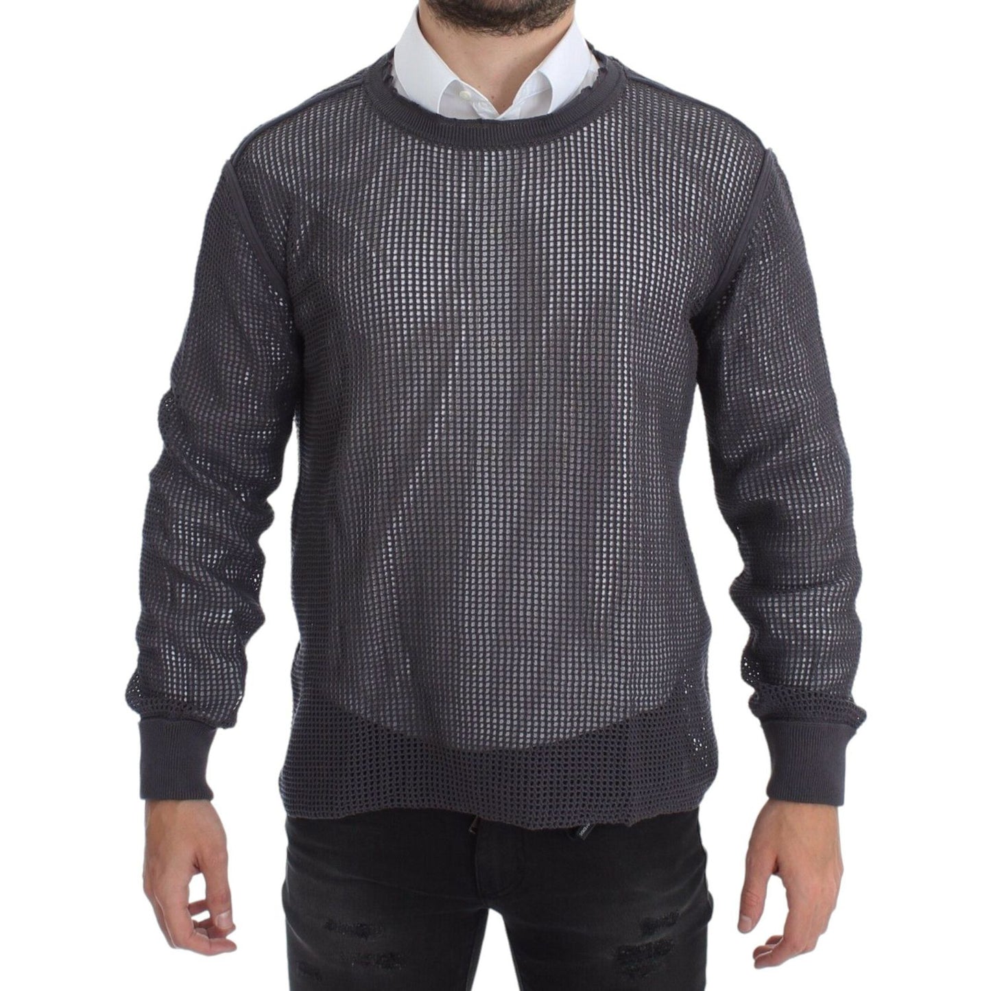 Dolce & Gabbana Elegant Crew-Neck Netted Sweater in Light Purple Dolce & Gabbana Dark Slate Gray