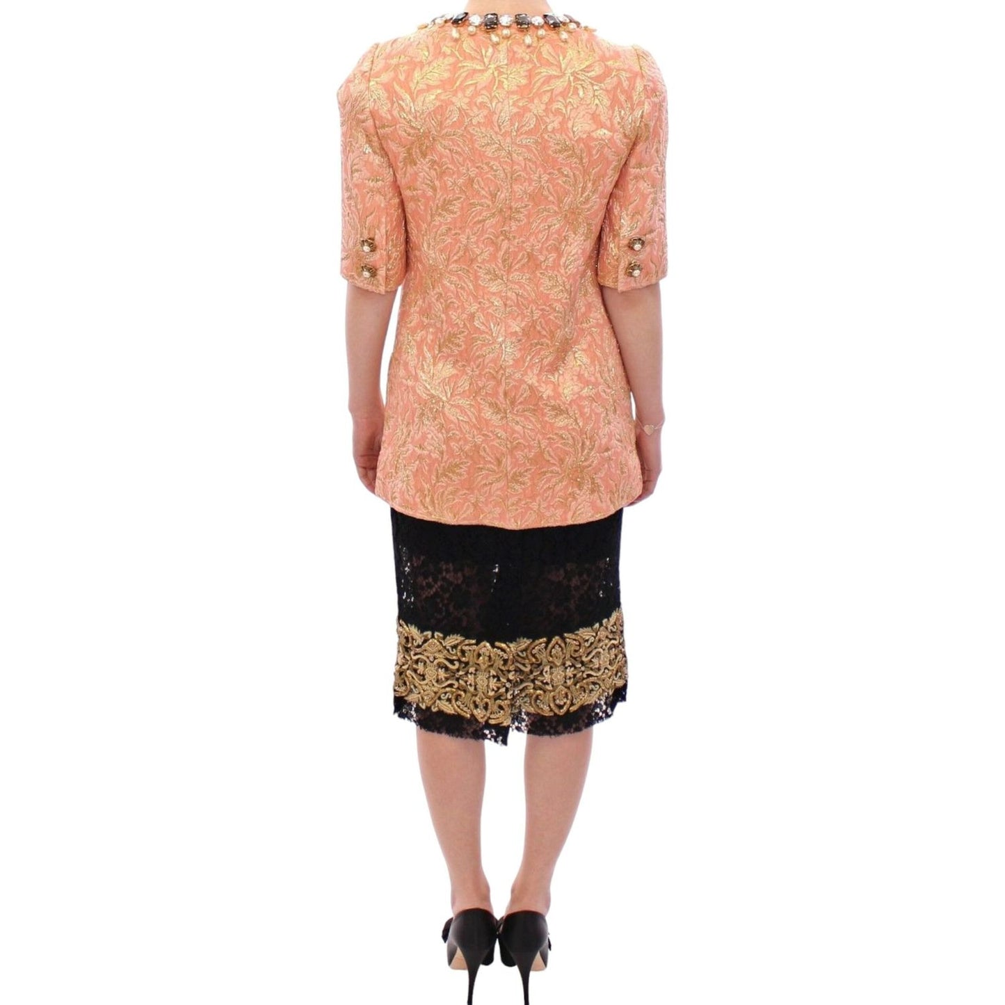 Dolce & Gabbana Exclusive Crystal Brocade Coat Jacket Dolce & Gabbana Dark Salmon