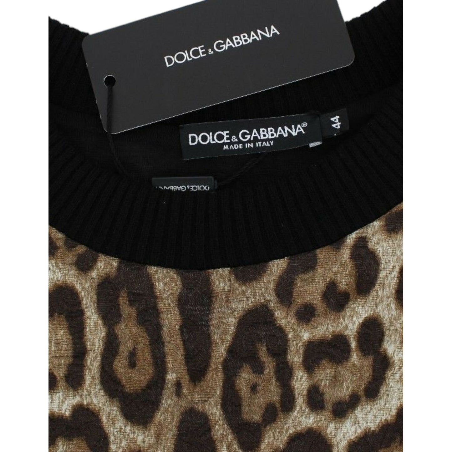 Dolce & Gabbana Elegant Leopard Print Short Sweater Top Dolce & Gabbana Black