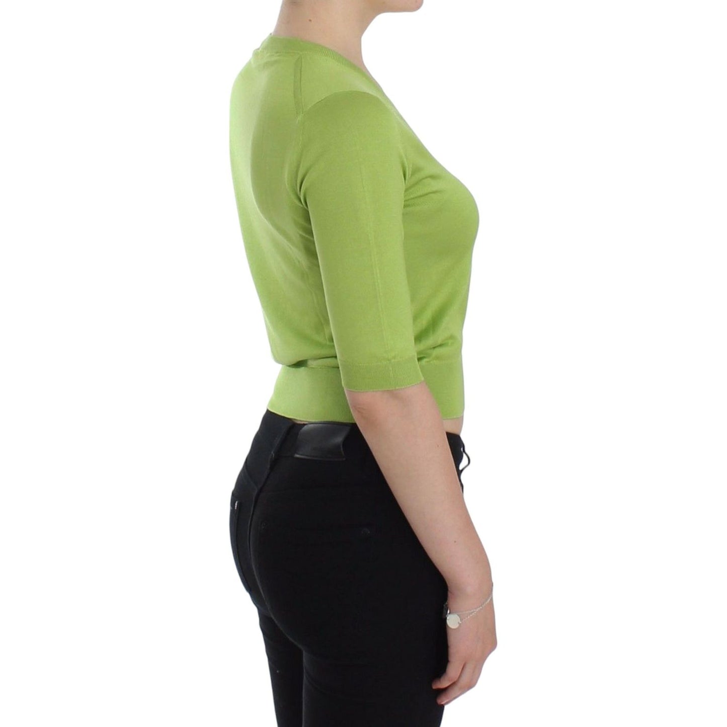 Dolce & Gabbana Emerald Green Wool V-Neck Pullover Dolce & Gabbana Dark Khaki