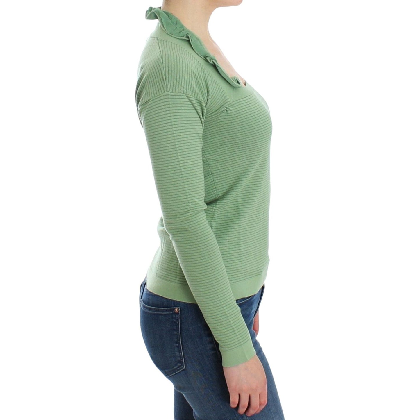 Ermanno Scervino Elegant Green Striped Wool Blend Sweater Ermanno Scervino Dark Sea Green