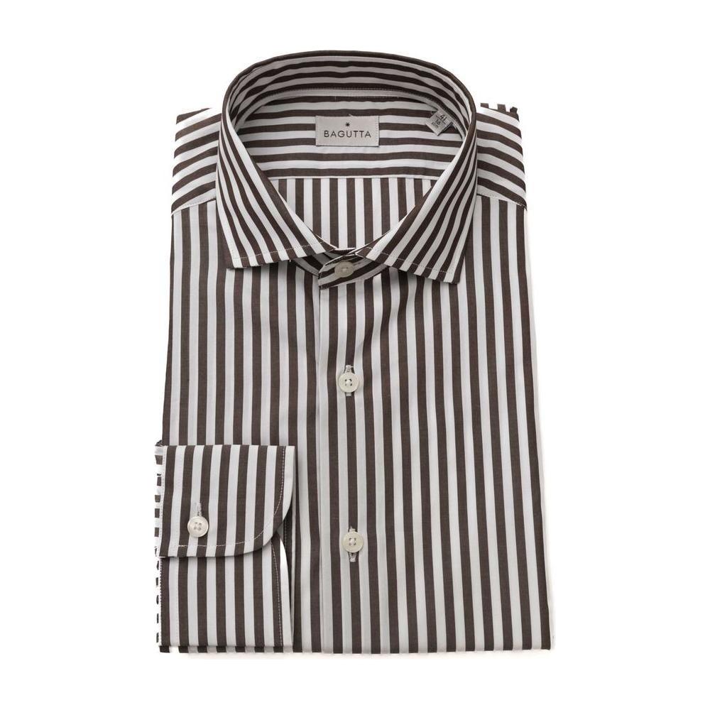 Bagutta Brown Cotton Men Shirt Bagutta Gray