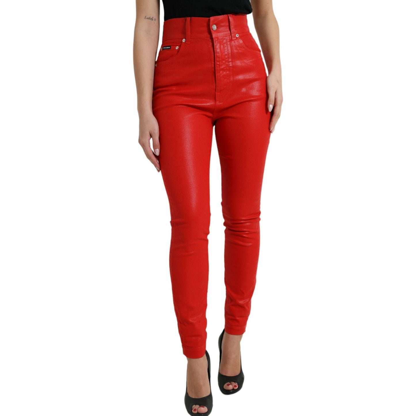 Dolce & Gabbana Elegant High-Waist Stretch Denim in Red Dolce & Gabbana Firebrick