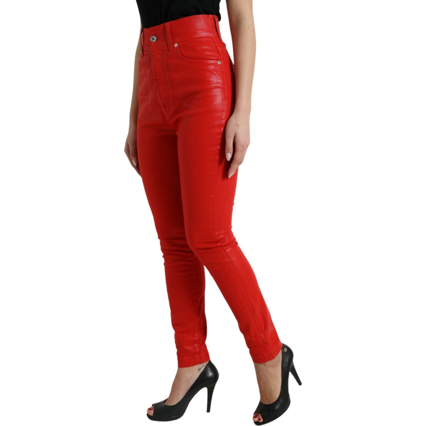 Dolce & Gabbana Elegant High-Waist Stretch Denim in Red Dolce & Gabbana Brown
