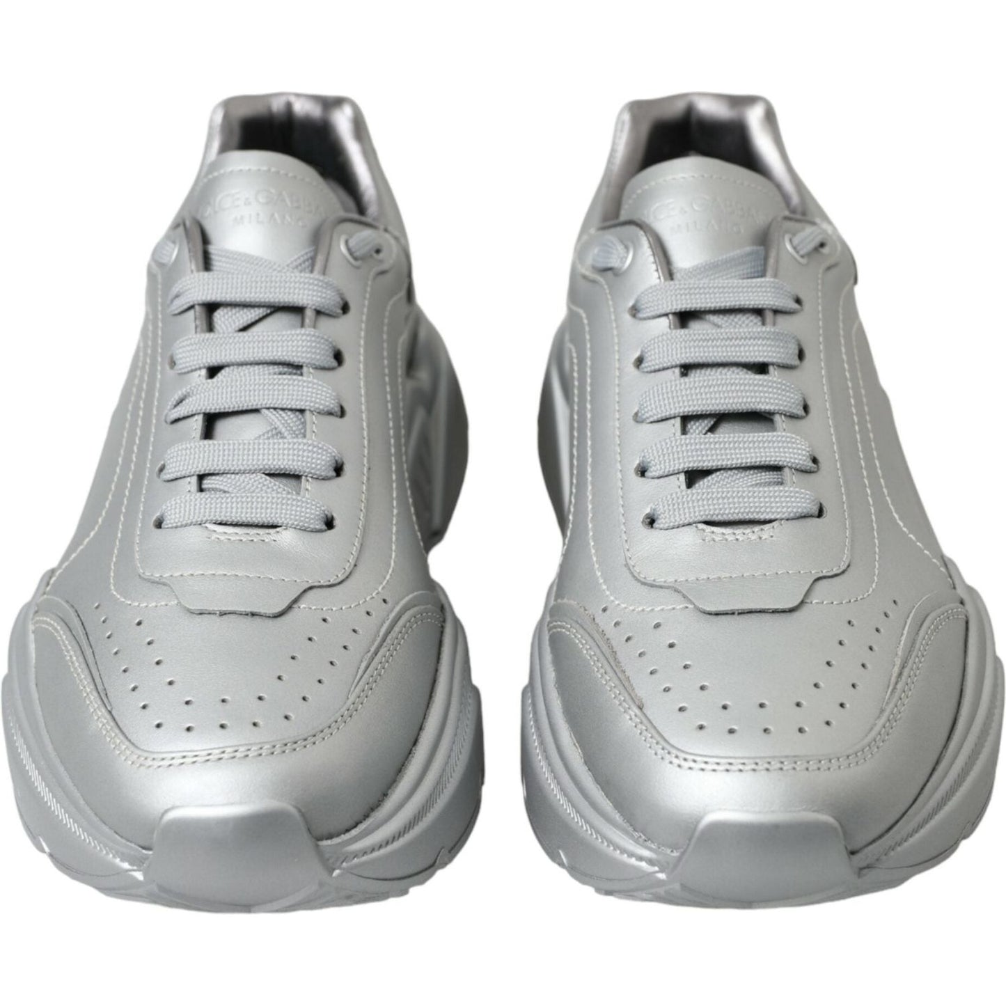 Dolce & Gabbana Elegant Silver Calfskin Leather Sneakers Dolce & Gabbana Dark Gray